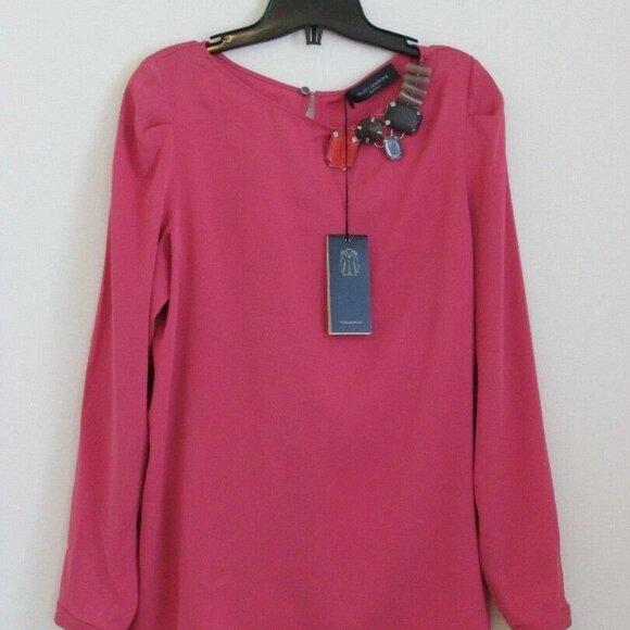 NWT PIAZZA SEMPIONE Fuchsia Silk Neck Jewelry Long Sleeve Blouse Top 44/10 - Picture 5 of 6